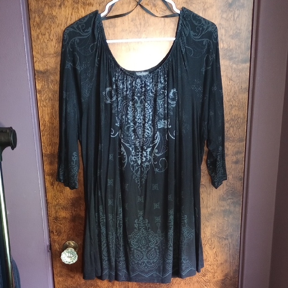 Vanilla Sugar Black Distressed Embellished Top Plus Size 2x